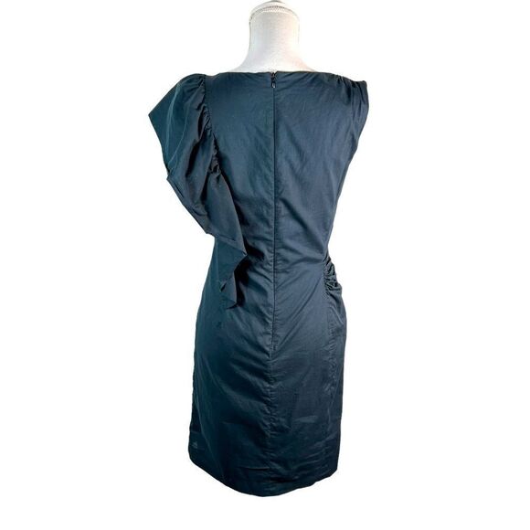 Dries Van Noten Navy Blue Ruffle Shoulder Cotten Sheath - Picture 3 of 14